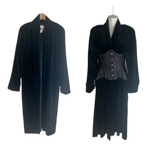 Black Velvet Duster Coat black oversized long with pockets cotton Lined
